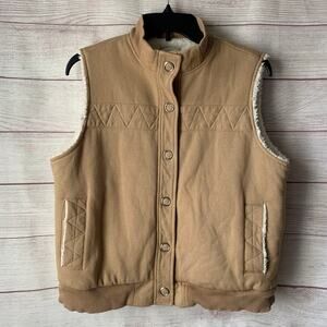 Studio Works Sport Vest Tan Fleece Lined Zig Zag Stitching Detail Size Petite L